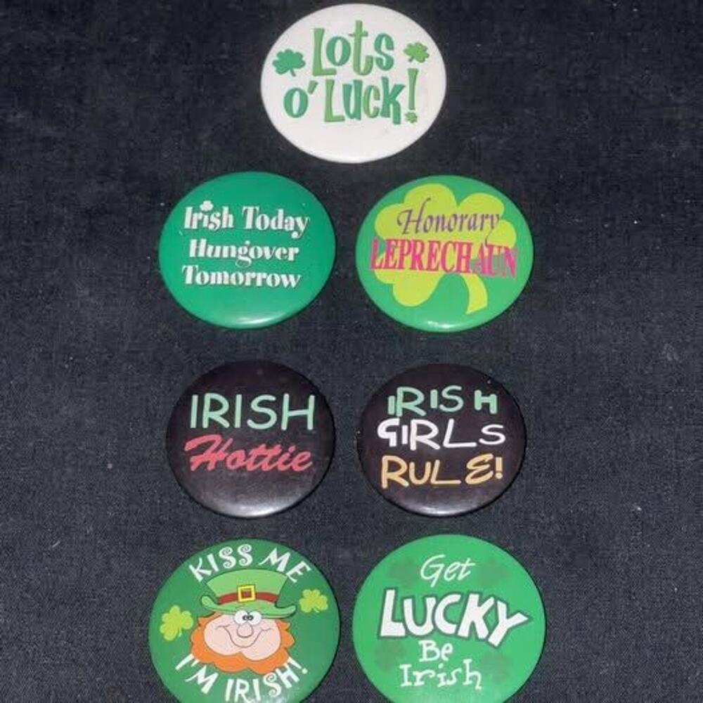 Vintage Lot 4 80's / 90's Funny Pin-Back Buttons Pins Irish St Patrick's Day